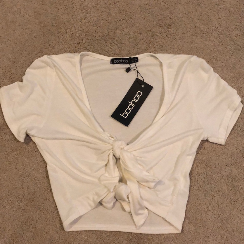boohoo white tie top